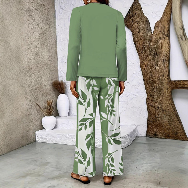 Damen Zweiteiliges Lounge-Set mit überlappendem Longsleeve und weiten Palazzo‑Hosen Drune