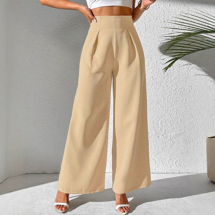 Damen Elegante High-Waist Palazzo-Hose mit Faltenfront und weitem Bein Drune