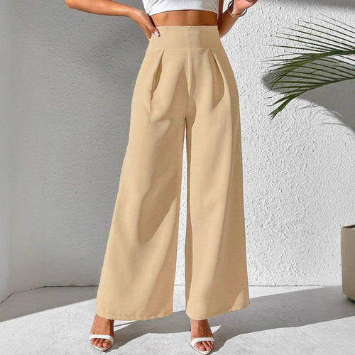 Damen Elegante High-Waist Palazzo-Hose mit Faltenfront und weitem Bein Drune