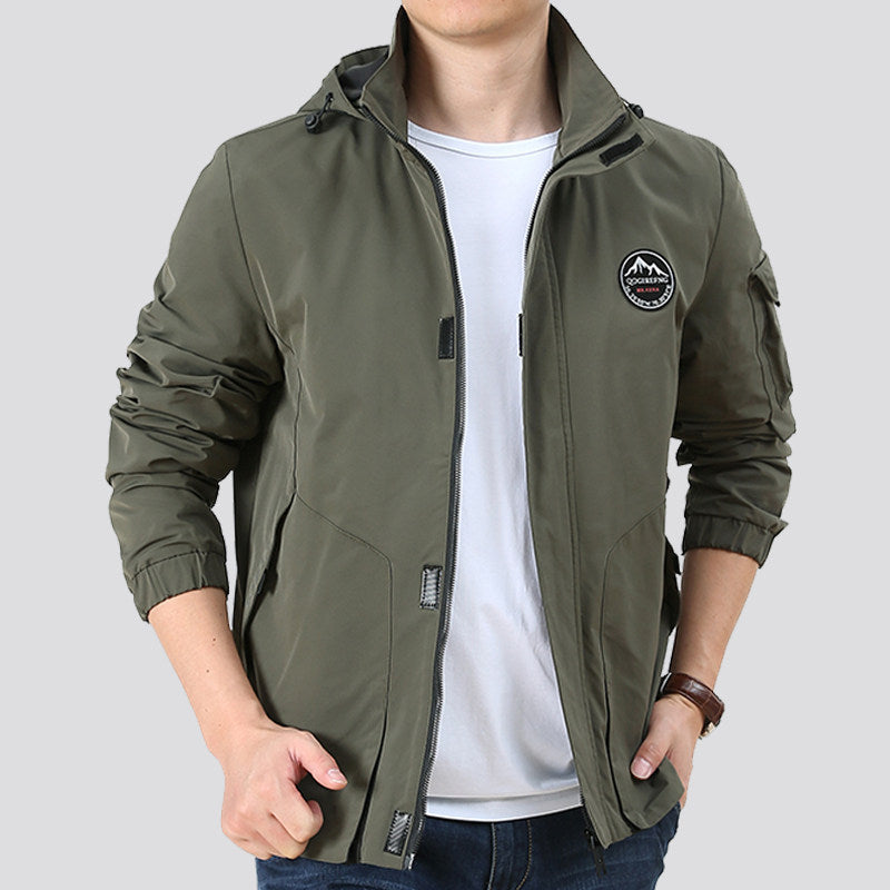 Herren Leichter Urbaner Softshell-Hoodie mit Ärmeltasche und hohem Stehkragen Drune