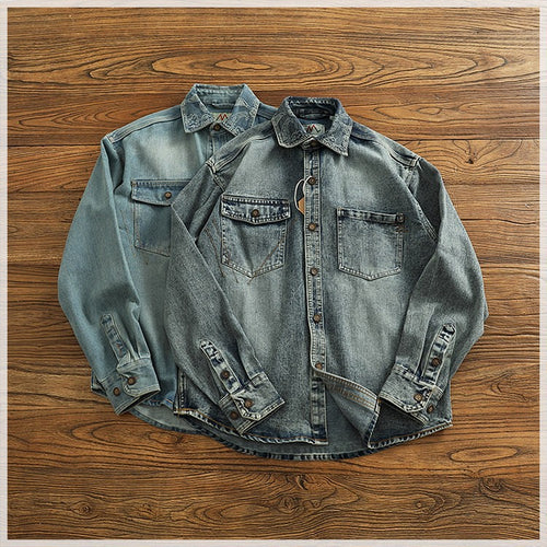 Herren Denim Hemdjacke mit Brusttaschen Drune
