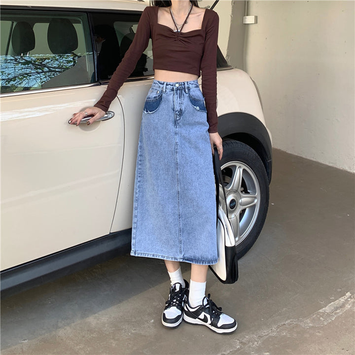 Damen Maxi-Denimrock mit hohem Bund und seitlichem Schlitz Drune