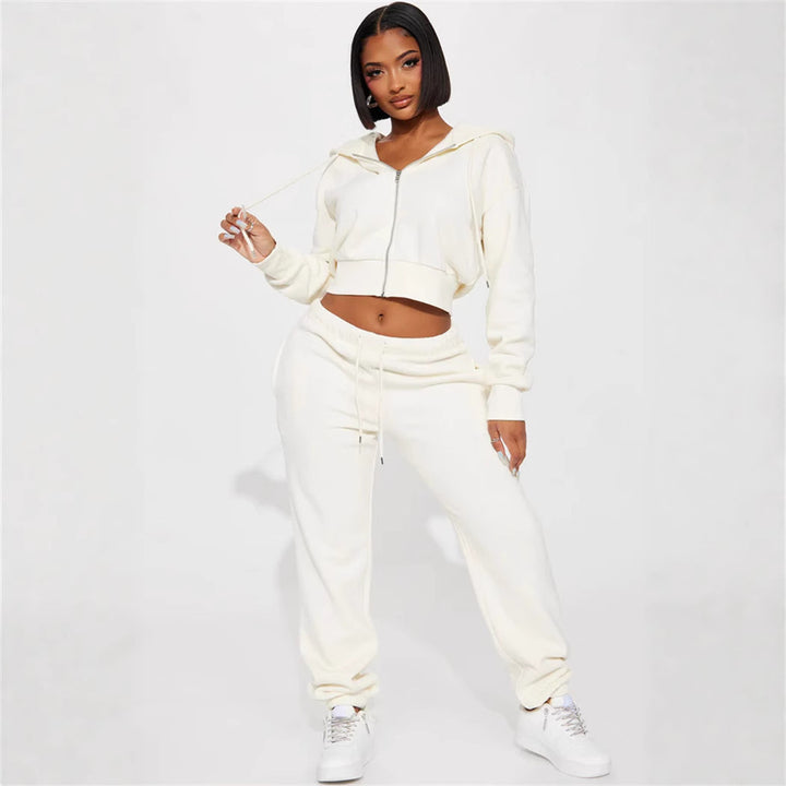 Damen lässiges Sweatset mit cropped Hoodie und weiten Hosen Drune