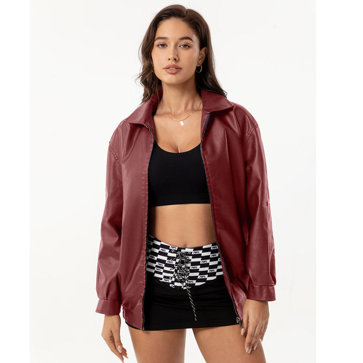 Damen nan leichte Satin Bomberjacke mit Reißverschluss und lockerer Passform Drune