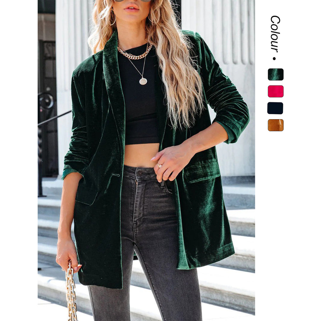Damen Eleganter Velourscardigan mit lässigem Schnitt und praktischen Taschen Drune