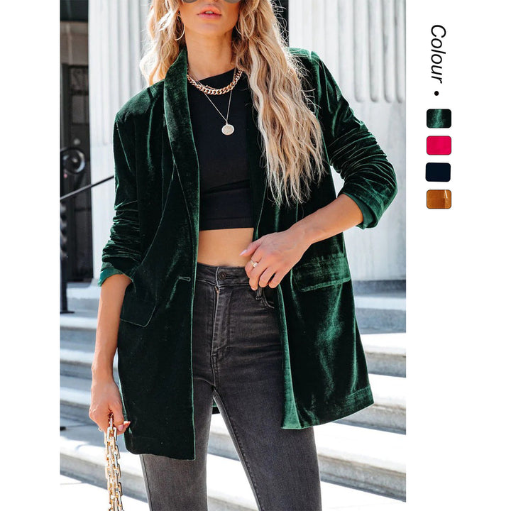 Damen Eleganter Velourscardigan mit lässigem Schnitt und praktischen Taschen Drune