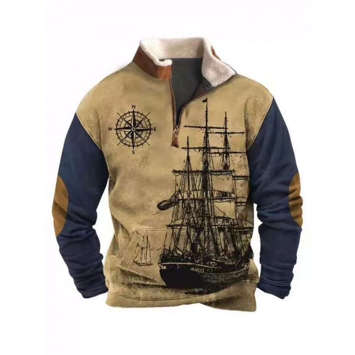Herren Modischer Hoodie mit Kapuze und maritimem Druck Drune