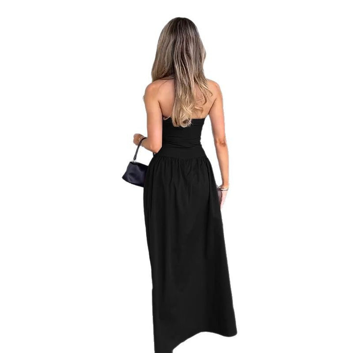 Damen elegantes Bandeau-Maxi-Kleid mit schwingendem Rock und elastischem Bund Drune