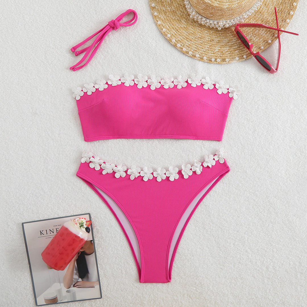 Damen Bandeau-Bikini mit floralen Akzenten Drune