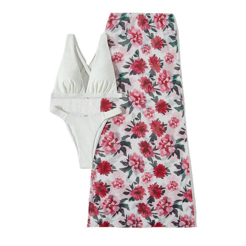 Damen Bikini-Set mit floralem Wickelrock und elastischen Trägern Drune