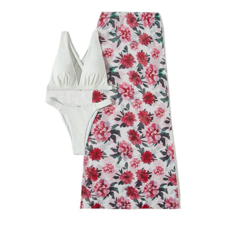 Damen Bikini-Set mit floralem Wickelrock und elastischen Trägern Drune