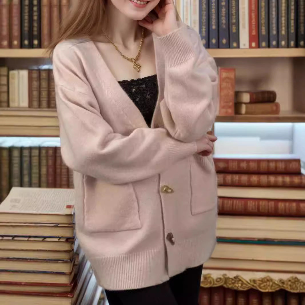 Damen gemütlicher Knitwear Cardigan mit großen Taschen und hochwertigen Knopfdetails Drune