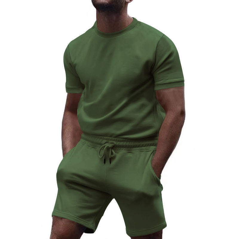 Herren nan minimalistisches Jersey-Ensemble mit bequemem Rundhalsshirt und elastischer Tunnelzug-Kurzhose Drune
