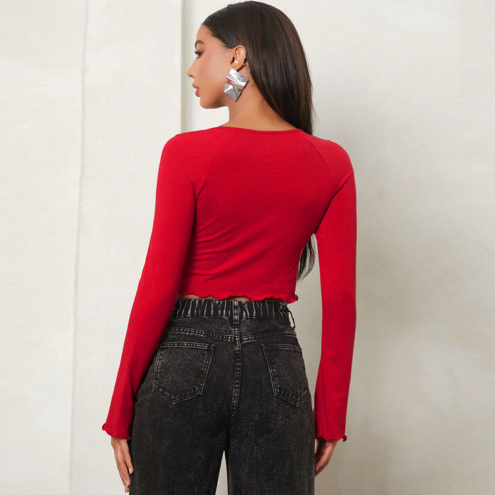 Damen Crop-Shirt mit charmanten Raffungselementen und langen Ärmeln Drune