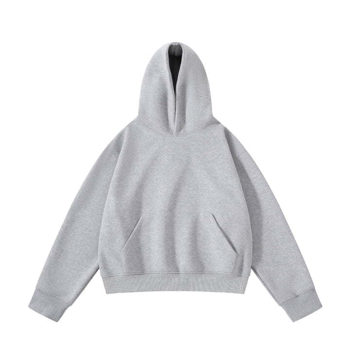 Unisex schwerer Oversize-Kapuzenpullover mit doppellagiger Kapuze Kängurutasche und breitem Rippbund Drune
