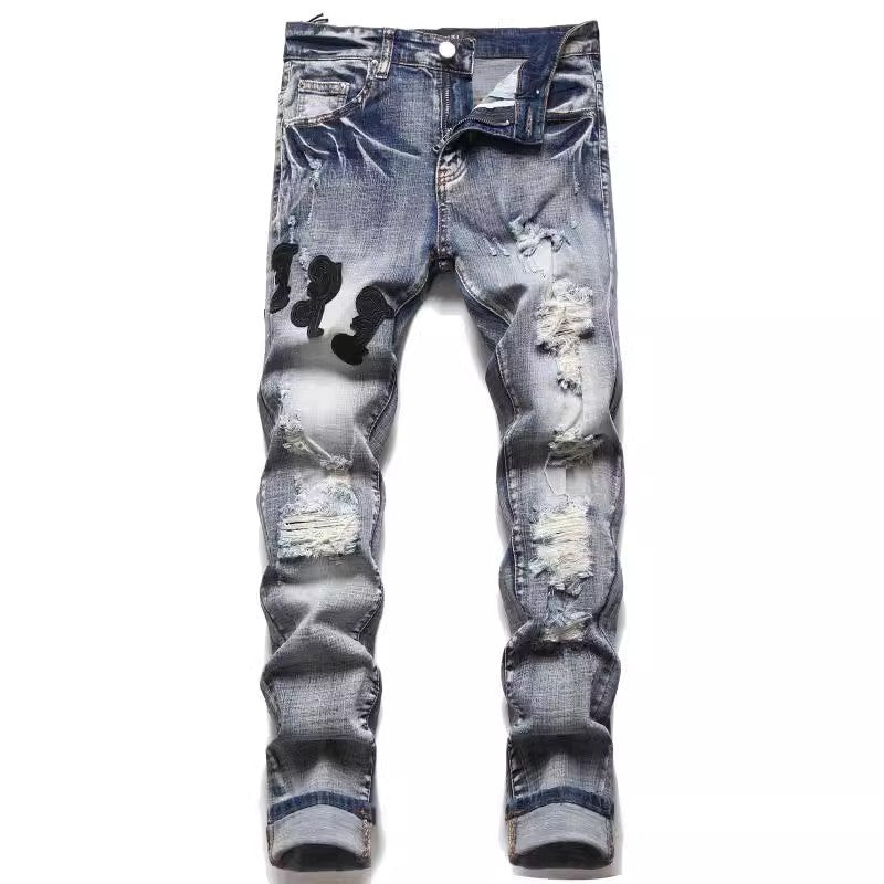 Herren Modische Ripped Denim Jeans mit kreativem Schnitt Drune