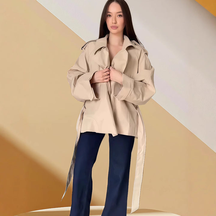 Damen Modische Oversized-Trenchjacke mit taillierbarem Gürtel und weiten Ärmeln Drune