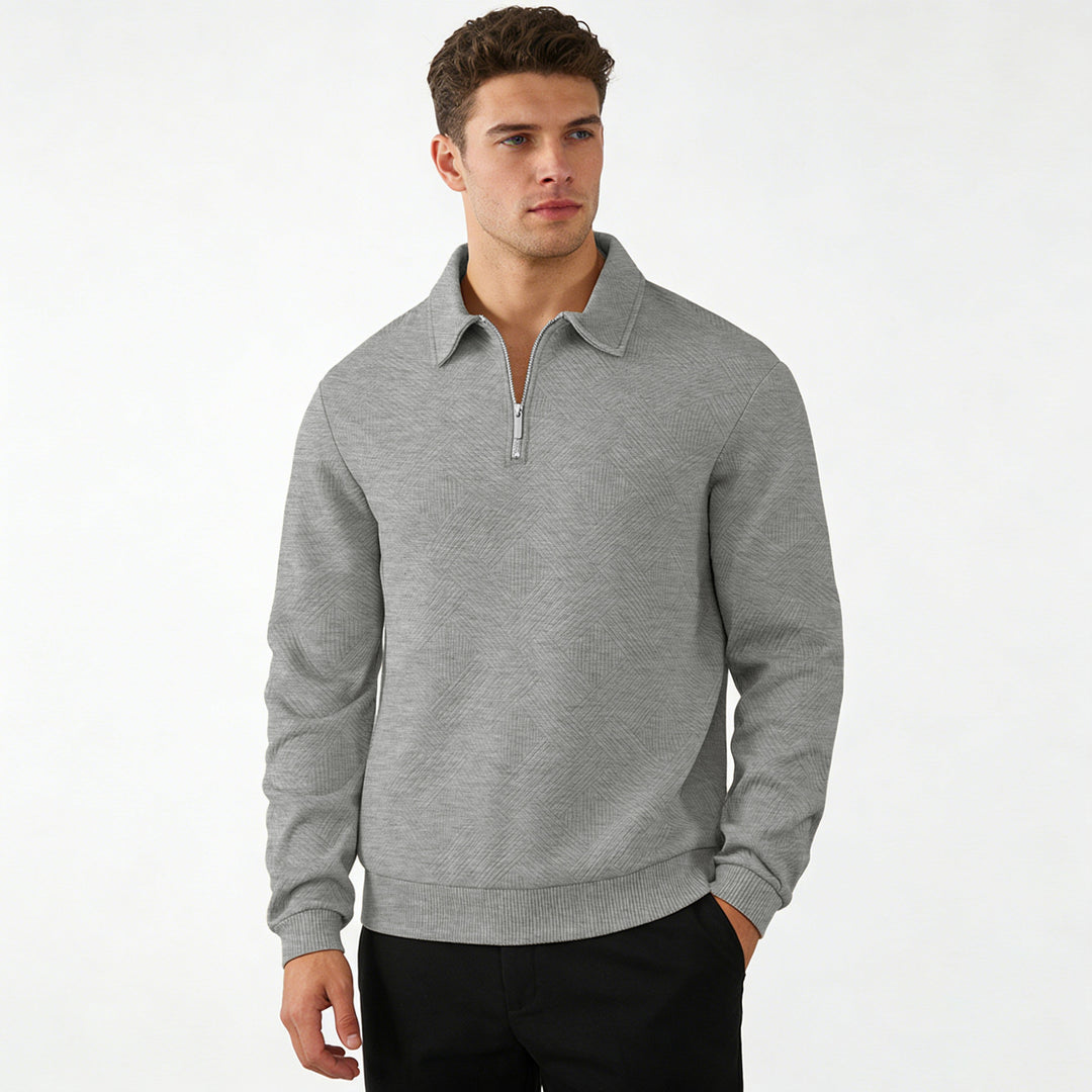 Herren Strukturierter Halbzip-Pullover mit Kragen und Rippbündchen Drune