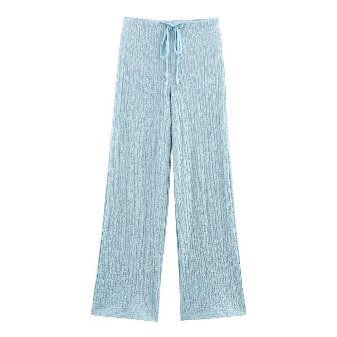 Damen nan leichte Crinkle-Loungebuxe mit weitem Bein und Tunnelzug Drune