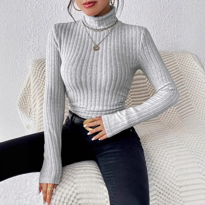 Damen Figurbetonter Rippstrick Rollkragenpullover mit tailliertem Schnitt Drune