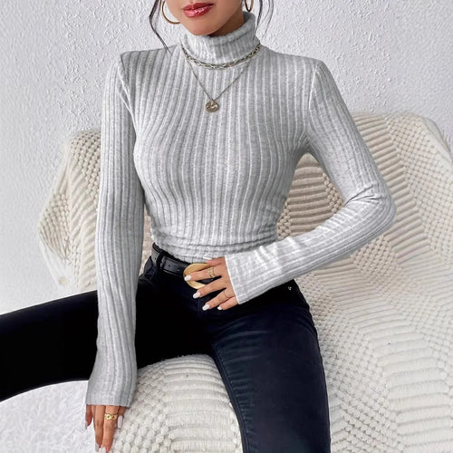 Damen Figurbetonter Rippstrick Rollkragenpullover mit tailliertem Schnitt Drune