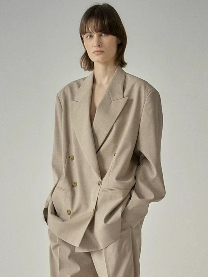 Damen Modischer ausgefallener Blazer mit doppelter Knopfreihe und oversized Schnitt Drune