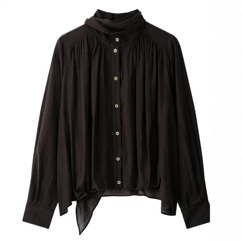 Damen Locker fallende Chiffon‑Bluse mit Schalkragen, Knopfleiste und Ballonärmeln Drune