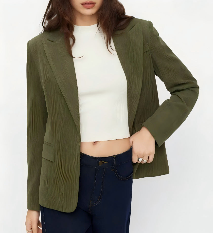 Damen Kord-Blazer mit schmaler Silhouette, schmalem Revers und Pattentaschen Drune