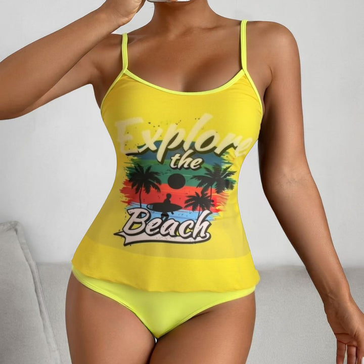 Damen Tankini-Set mit sportlichem Grafikdesign und hoch tailliertem Höschen Drune