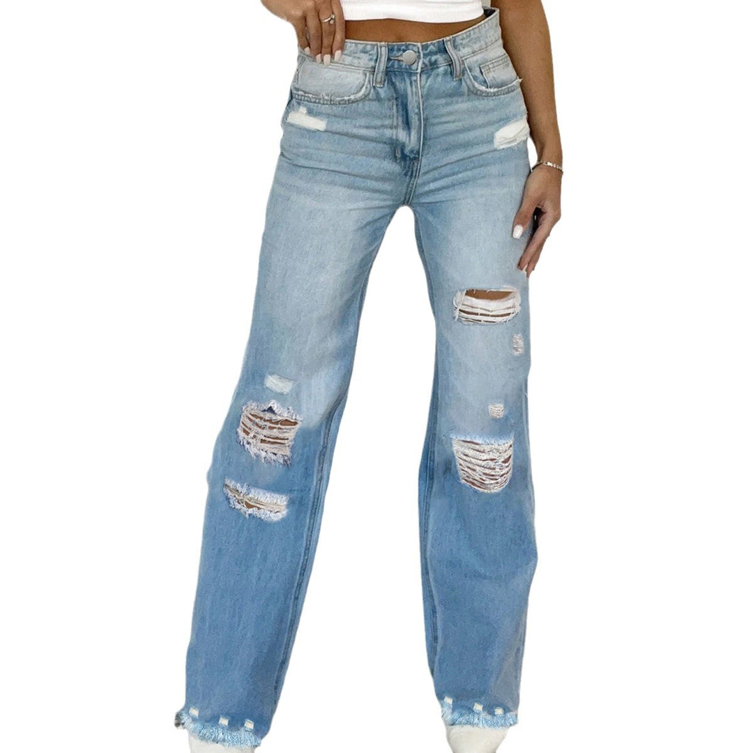 Damen High-Rise Zerstörte Weite Jeans Drune