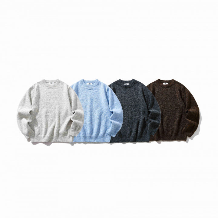 Unisex Oversize-Feinstrickpullover mit Rundhalsausschnitt, gerippten Bündchen und melierter Wollmischung Drune