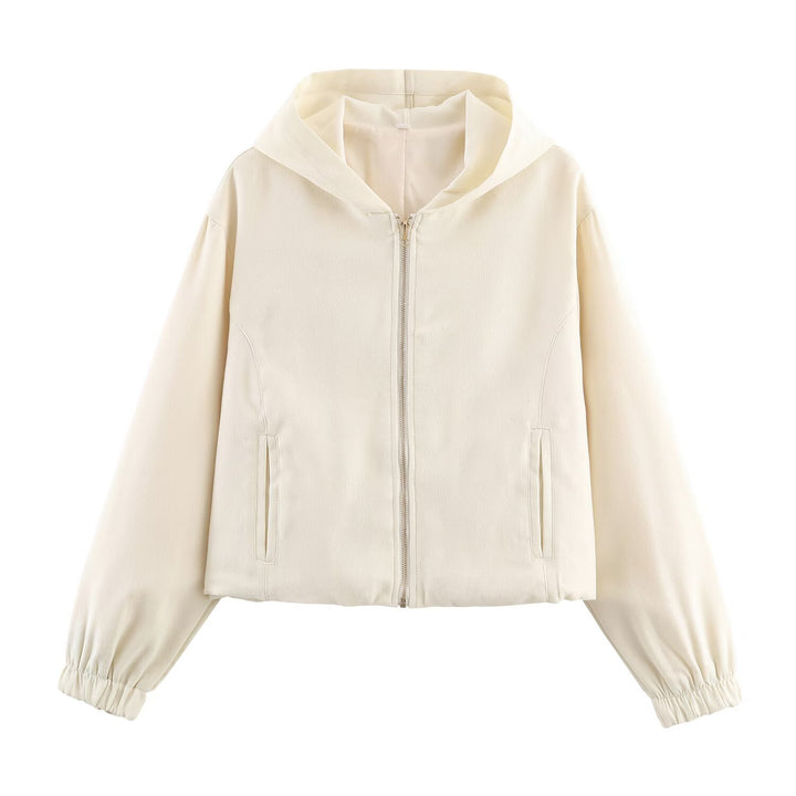 Damen Boxy-Kapuzenjacke aus Veloursoptik mit durchgehendem Reißverschluss und Gummsaum Drune