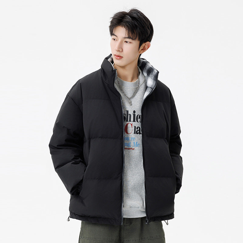 Unisex Wattierte Übergangsjacke mit kariertem Innenfutter und Stehkragen Drune