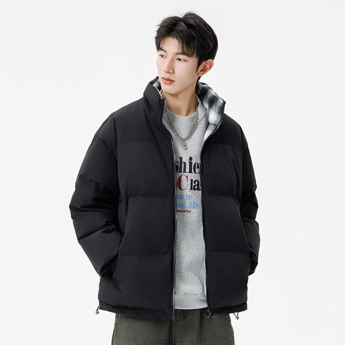 Unisex Wattierte Übergangsjacke mit kariertem Innenfutter und Stehkragen Drune