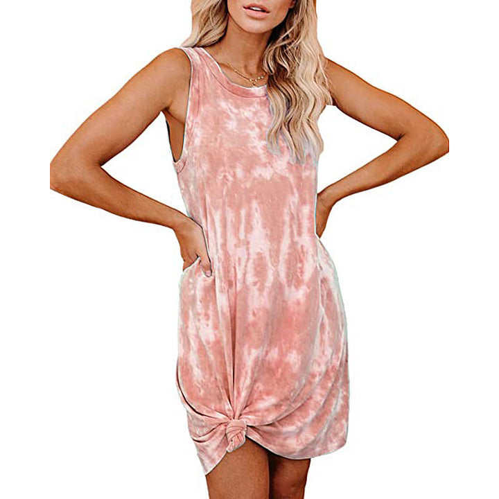 Damen lässiges Kurzarm-Kleid mit einzigartigem Knotendetail und tieferem Ausschnitt Drune