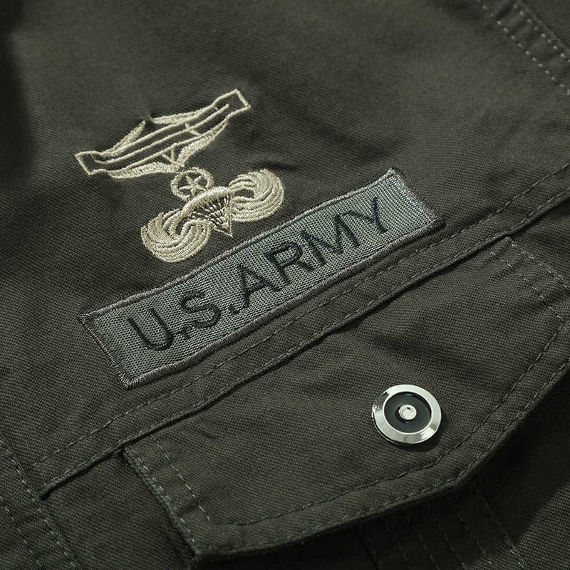 Herren Militärisch inspirierte Canvas-Bomberjacke mit Epauletten und Pattentaschen Drune