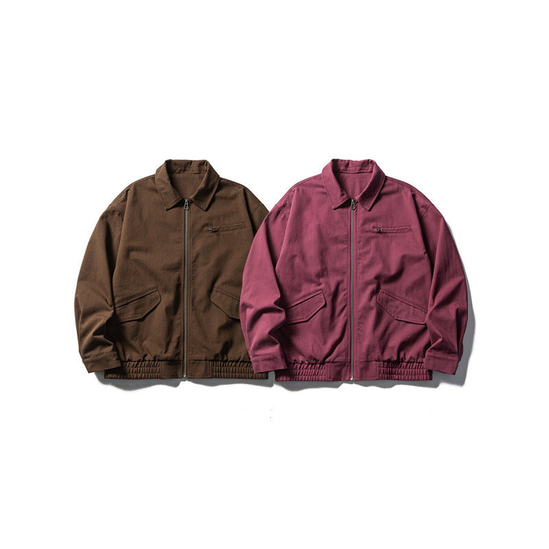 Herren Oversize-Workerjacke mit durchgehendem Reißverschluss, Brustreißverschluss und elastischem Saumbund Drune