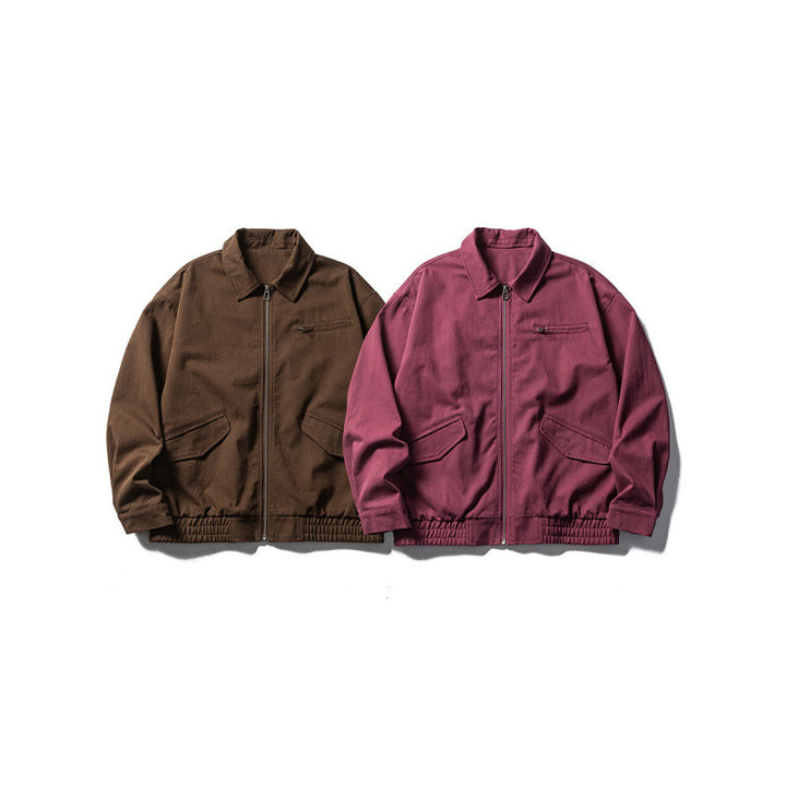 Herren Oversize-Workerjacke mit durchgehendem Reißverschluss, Brustreißverschluss und elastischem Saumbund Drune