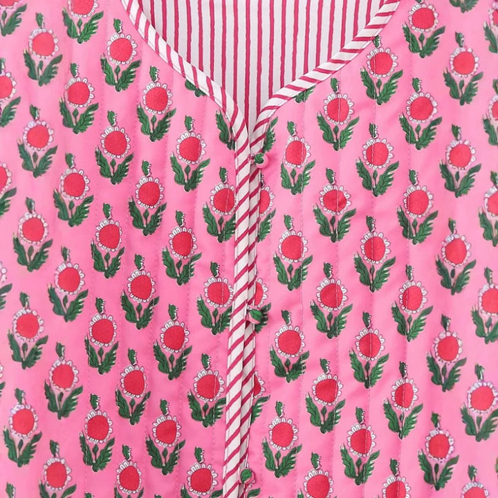 Damen Wattierte Jacke mit Blumenprint und gestreiften Paspeln Drune