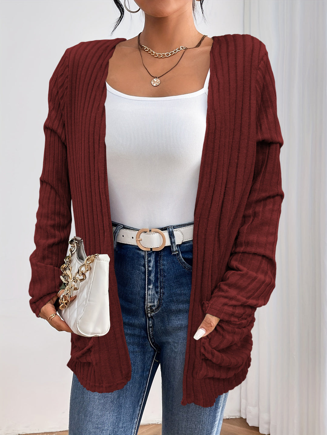 Damen Strickjacke im lässigen Oversized-Stil mit offener Front Drune