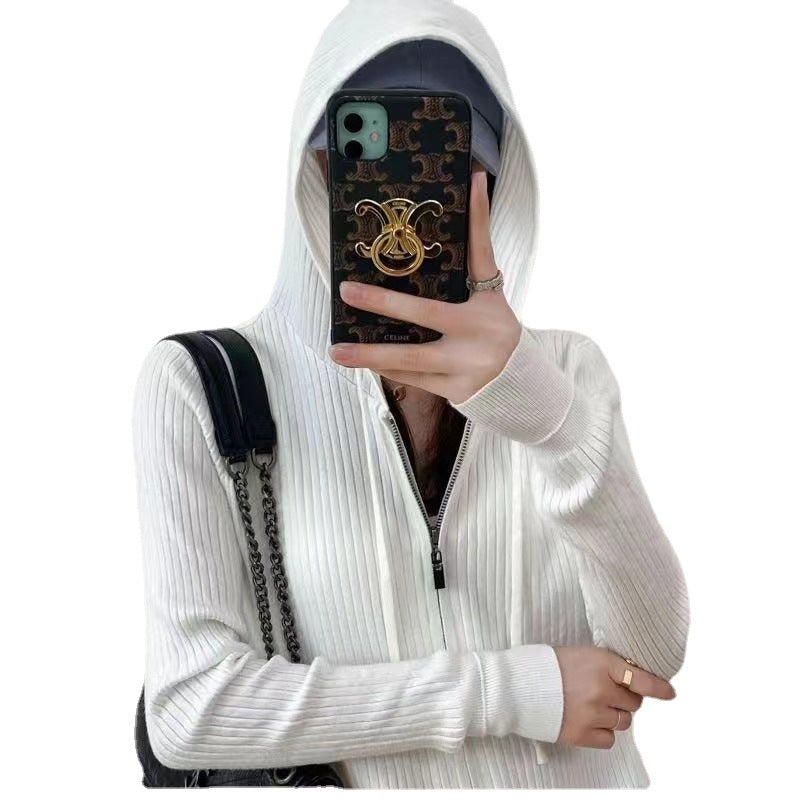 Damen Strickjacke mit Kapuze und Reißverschluss Drune