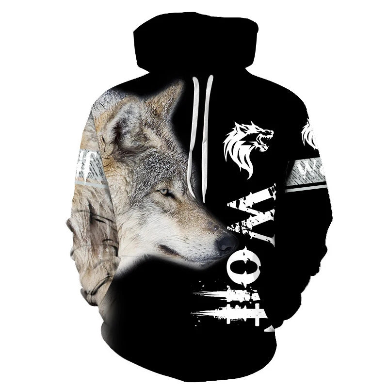 Unisex Kapuzenpullover mit kreativem Wolfsmotiv Drune