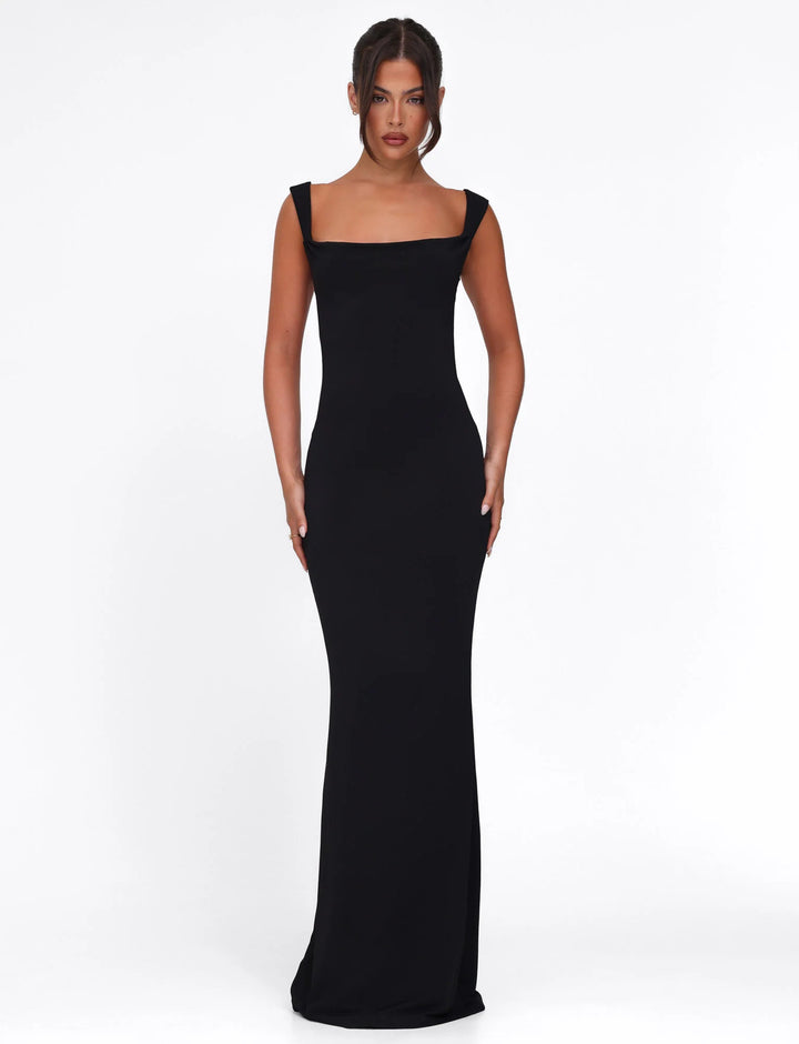 Damen nan körperbetontes Abendkleid mit quadratischem Ausschnitt und breiten Trägern Drune