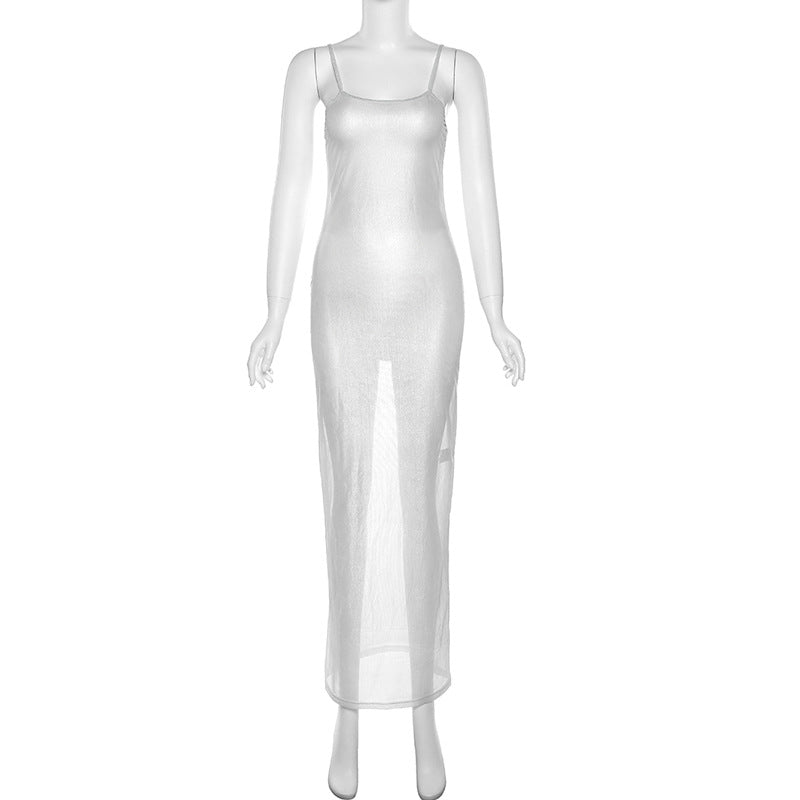 Damen Maxi-Strandkleid aus leichtem Material mit feinen Spaghettiträgern Drune