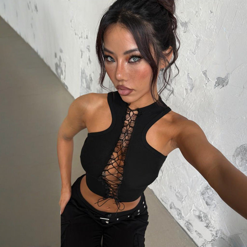 Damen Crop-Top mit dekorativem Schnür-Detail Drune