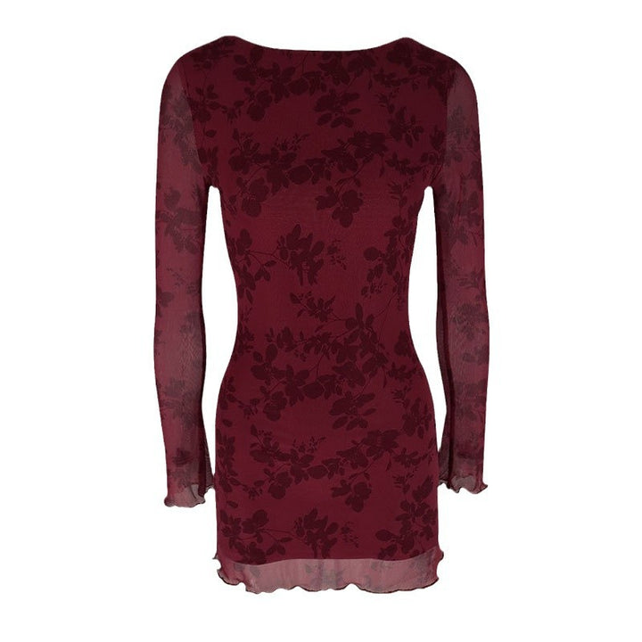 Damen Floral Minikleid mit transparenten Ärmeln Drune