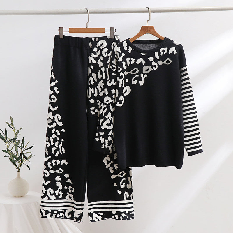 Damen modisches Lounge-Set mit Tiermuster und breiten Streifen Drune