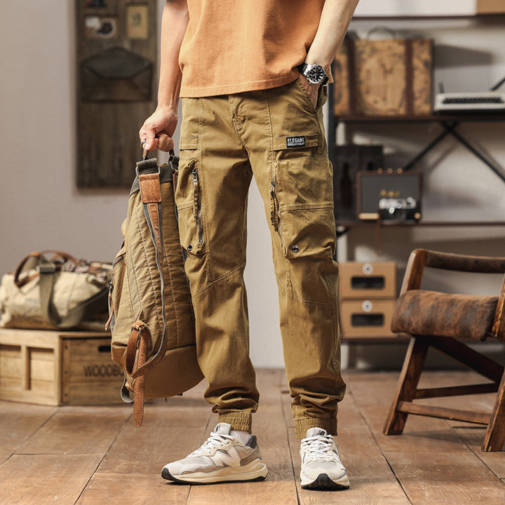 Herren Strapazierfähige Canvas-Cargohose im taktischen Look mit Kniepaneelen, Mehrfachtaschen und elastischem Knöchelabschluss Drune