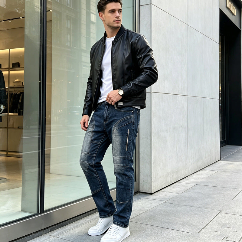 Herren Modische Cargo-Jeans mit Reißverschluss Drune