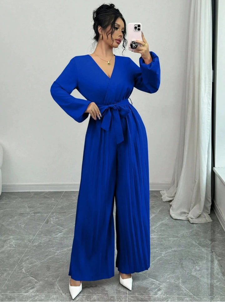 Damen Eleganter Plissee Jumpsuit Drune